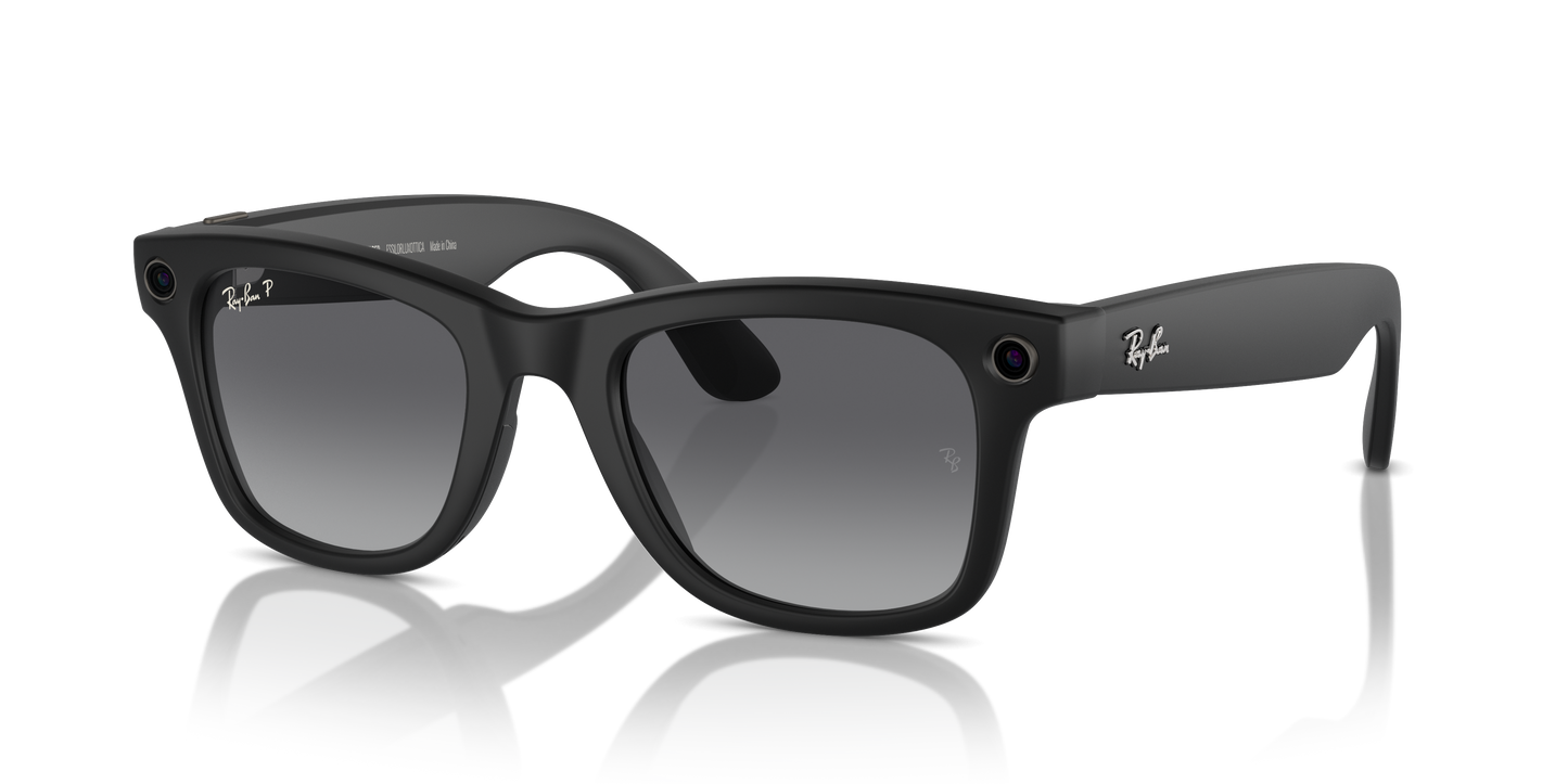 Ray Ban Stories Smart Sunglasses Wayfarer Style with Built In Camera and Audio in Blue Grey Frame