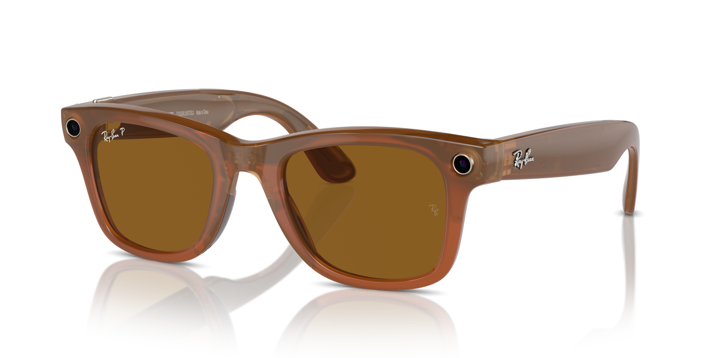 Ray Ban Stories Smart Sunglasses Wayfarer Style with Built In Camera and Audio in Blue Grey Frame