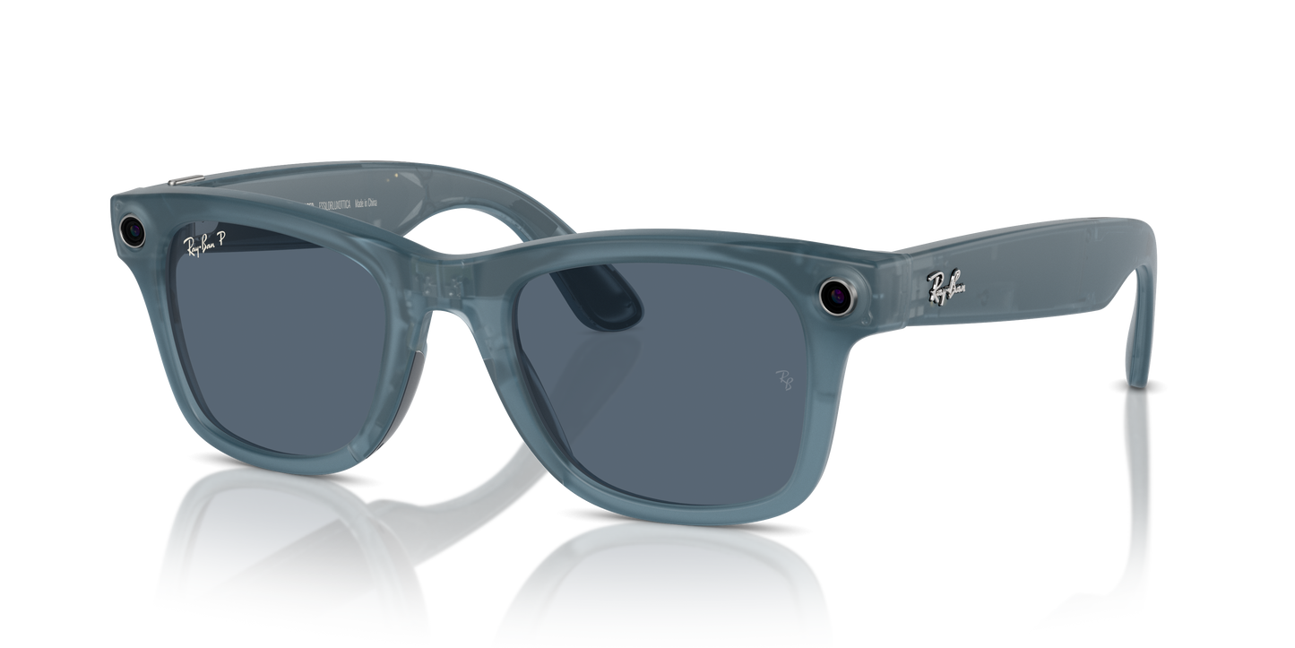 Ray Ban Stories Smart Sunglasses Wayfarer Style with Built In Camera and Audio in Blue Grey Frame