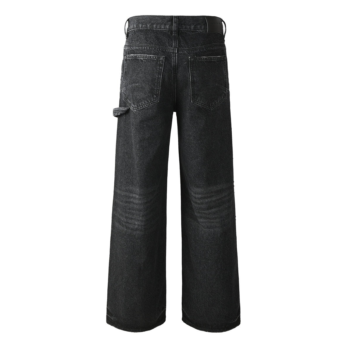 Vaqueros negros de pierna ancha para hombre con paneles frontales con tachuelas y diseño inspirado en ropa de trabajo urbana 104