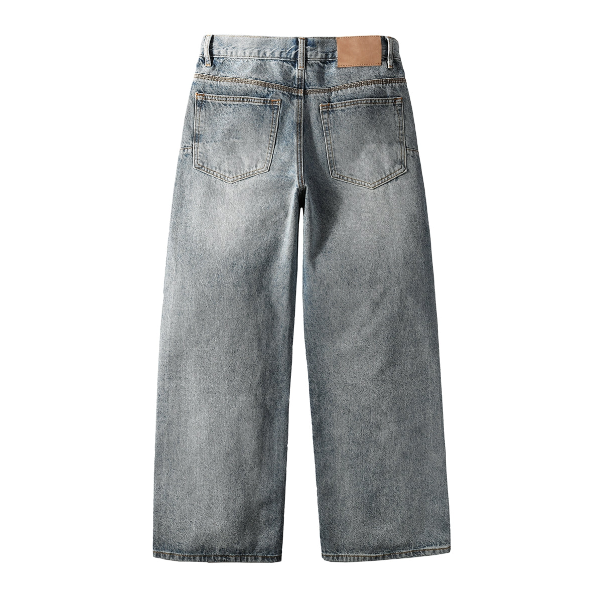 Jean ample tendance pour homme en denim bleu clair avec brillance holographique et base vintage délavée 108