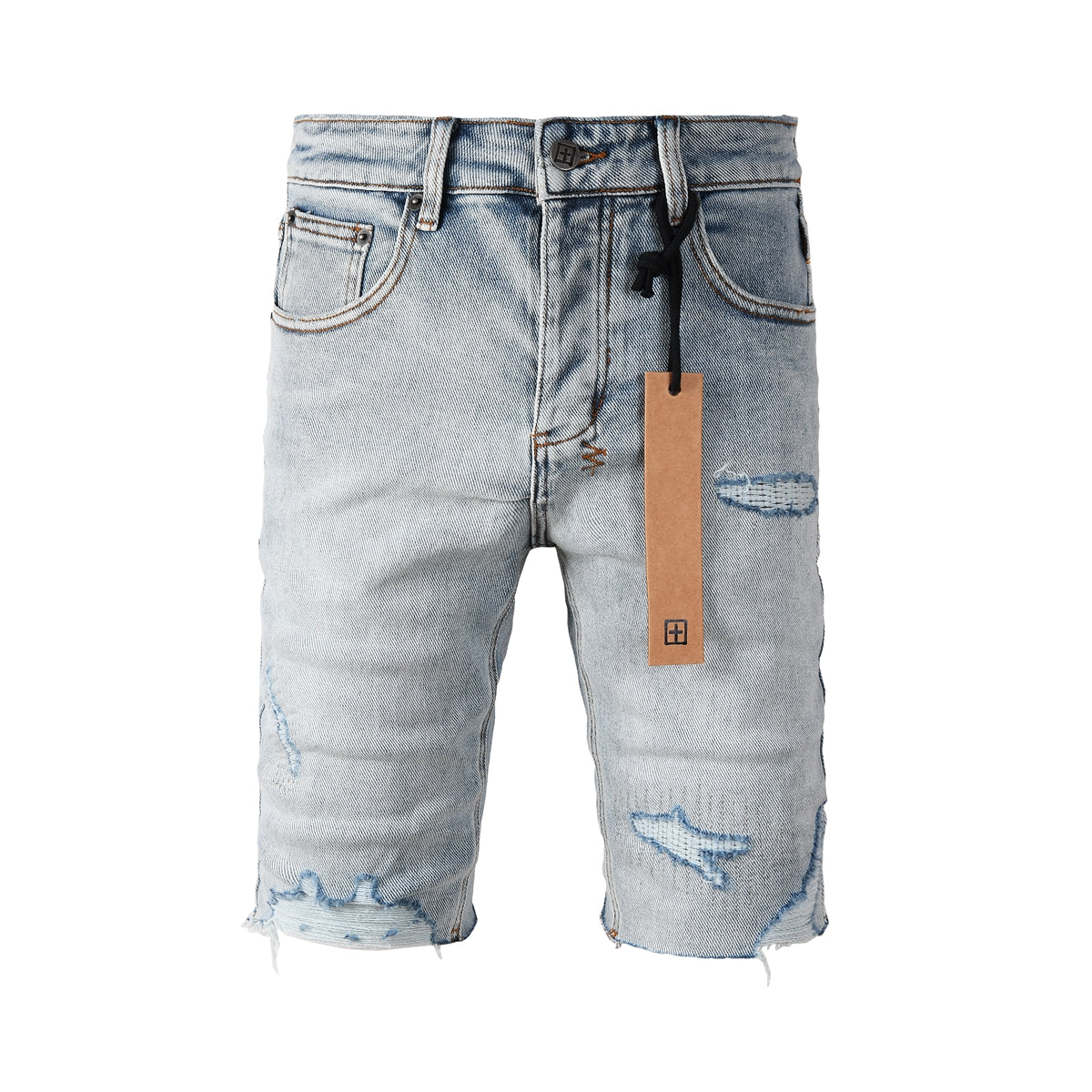 Short en jean déchiré vintage pour homme, délavé clair, avec ourlet brut et détails vieillis, 2003