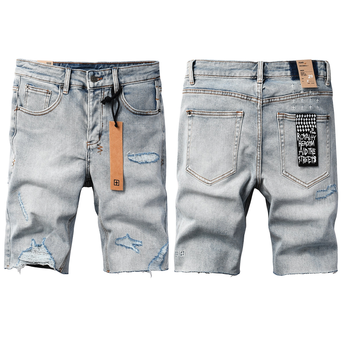 Short en jean déchiré vintage pour homme, délavé clair, avec ourlet brut et détails vieillis, 2003