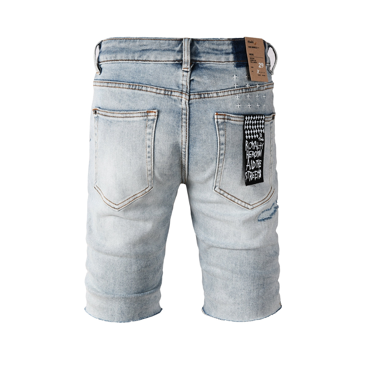 Short en jean déchiré vintage pour homme, délavé clair, avec ourlet brut et détails vieillis, 2003