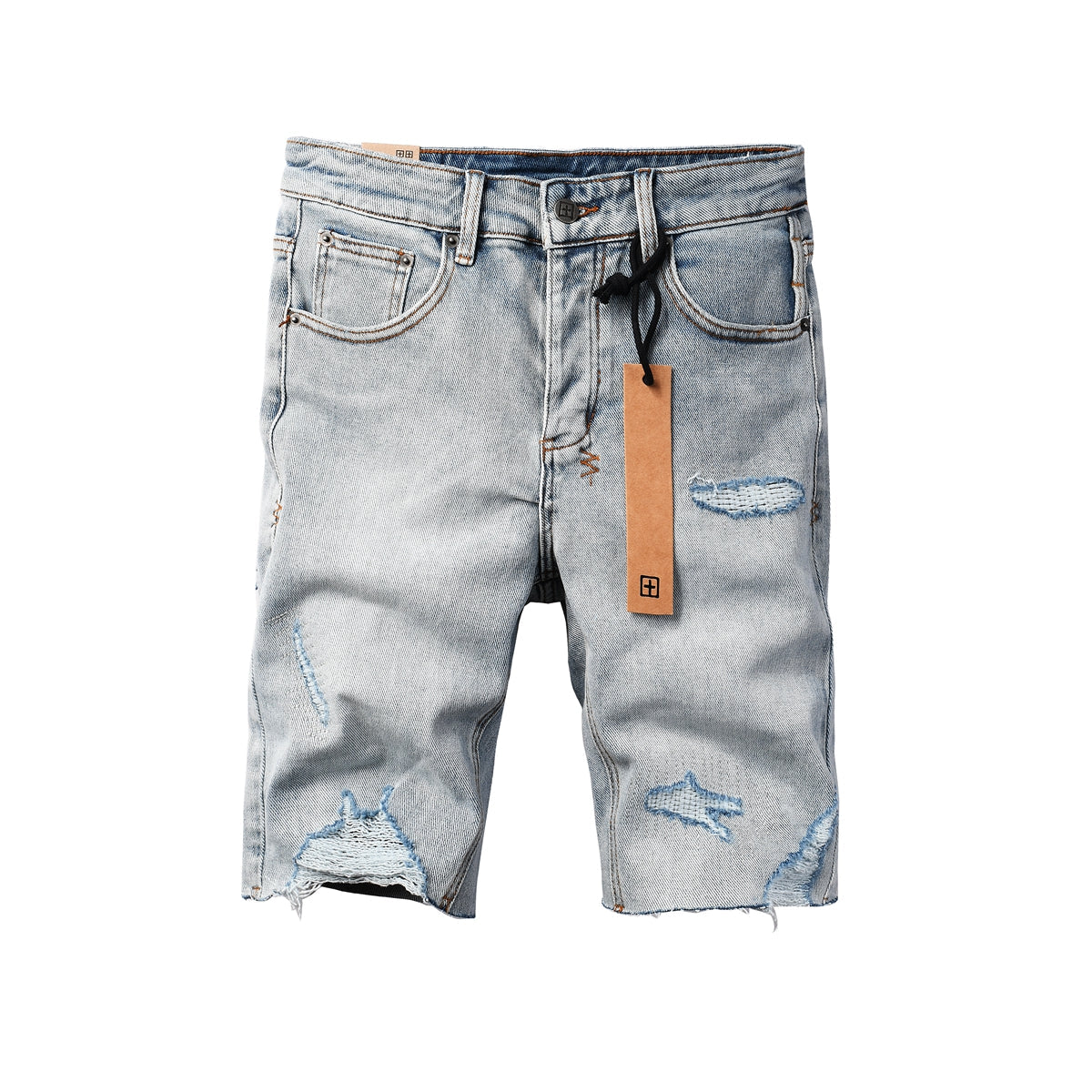 Short en jean déchiré vintage pour homme, délavé clair, avec ourlet brut et détails vieillis, 2003