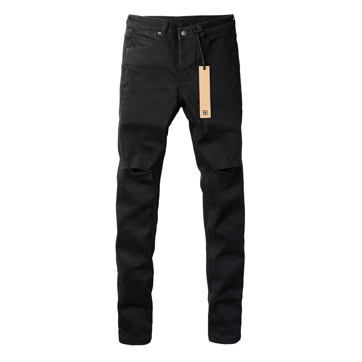 Jeans negros de tiro medio con rodillas deshilachadas 3005