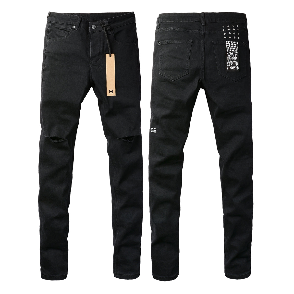 Jeans negros de tiro medio con rodillas deshilachadas 3005