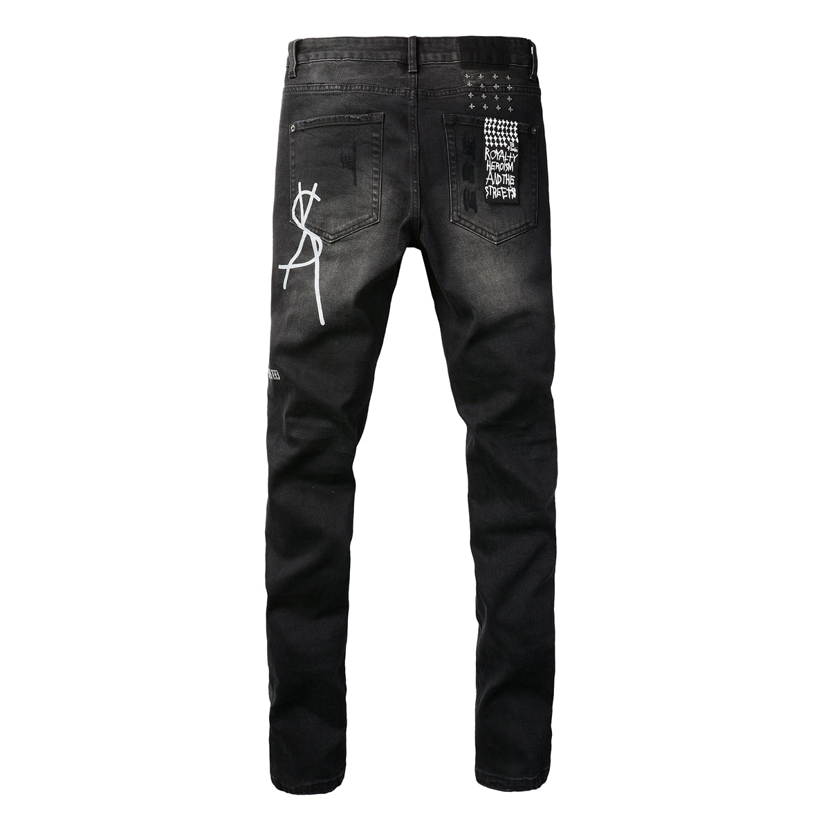 Pantalón vaquero negro de corte ajustado con detalles desgastados 3015