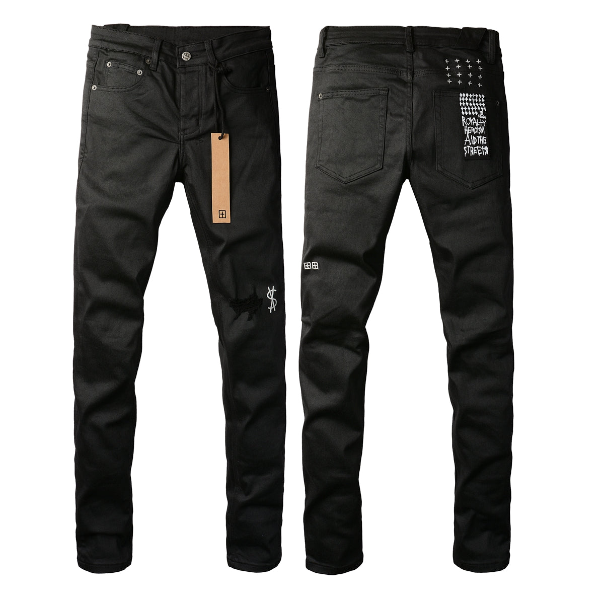Jean droit noir uni avec détail logo 3020