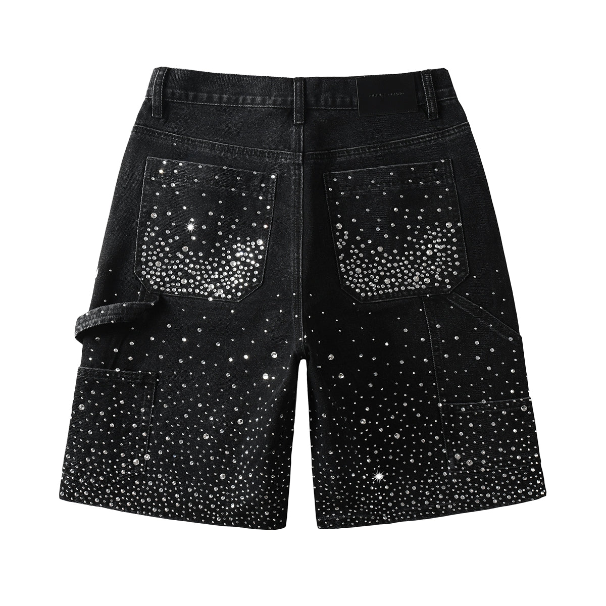 Luxury Bling Men's Black Jean Shorts Covered in Shiny Rhinestones for Night Out Fashion 5099