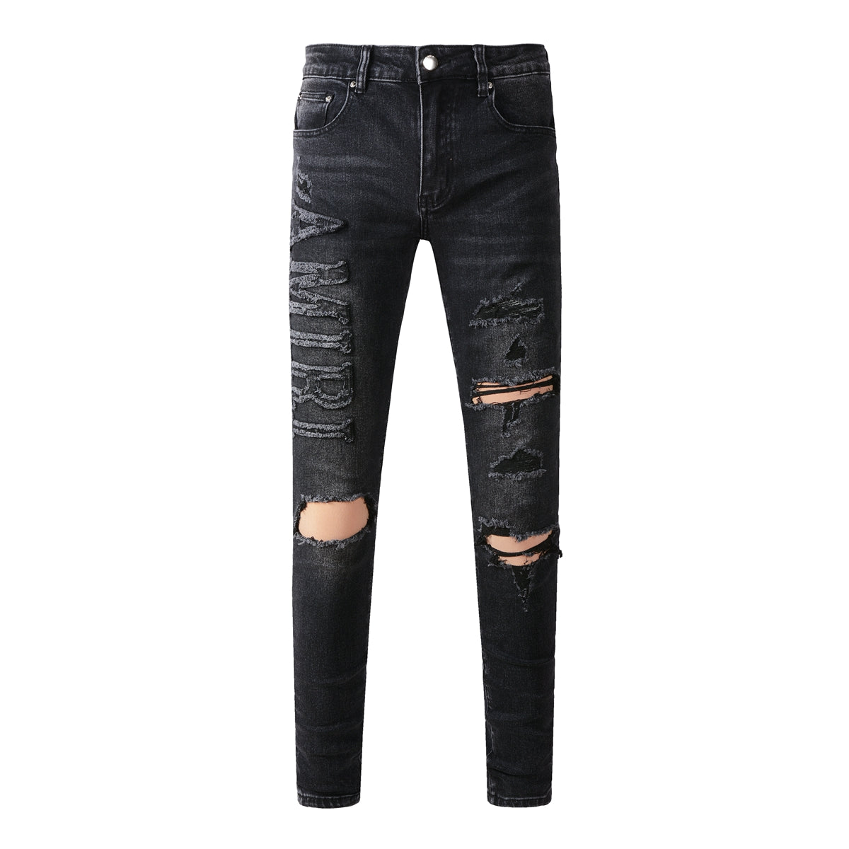 Men's Slim Fit Black Jeans 698 with Comfortable Stretch and Patchwork Details