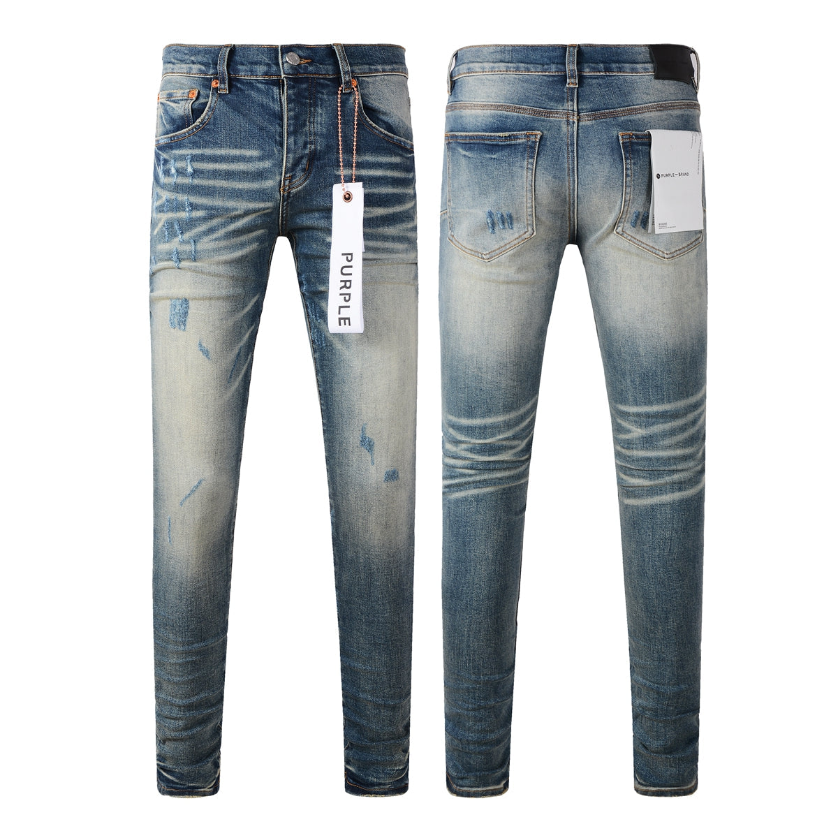 New Pop Style Purple Mens Bleach Pants Made Old Skinny Blue Denim Jeans 9055