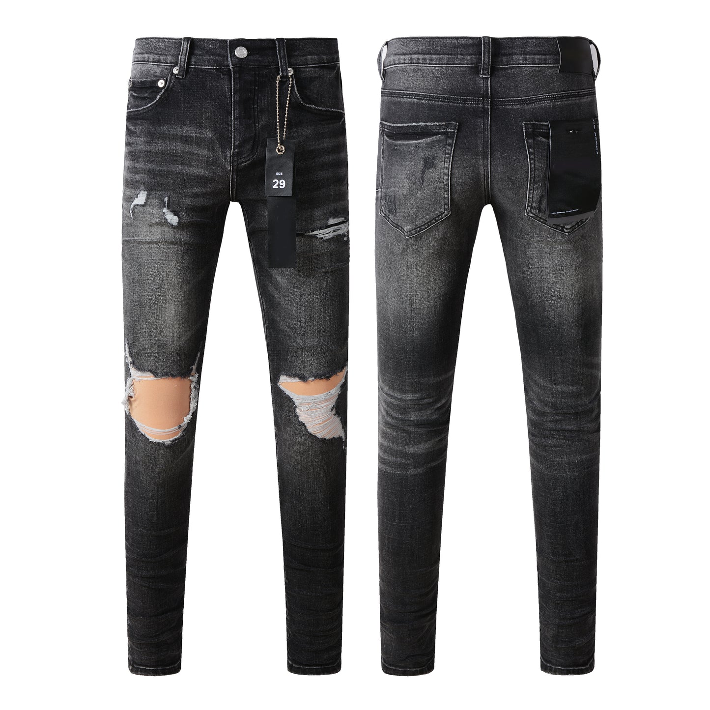 Jean noir vieilli 9079 Pantalon long avec déchirures et déchirures élégantes
