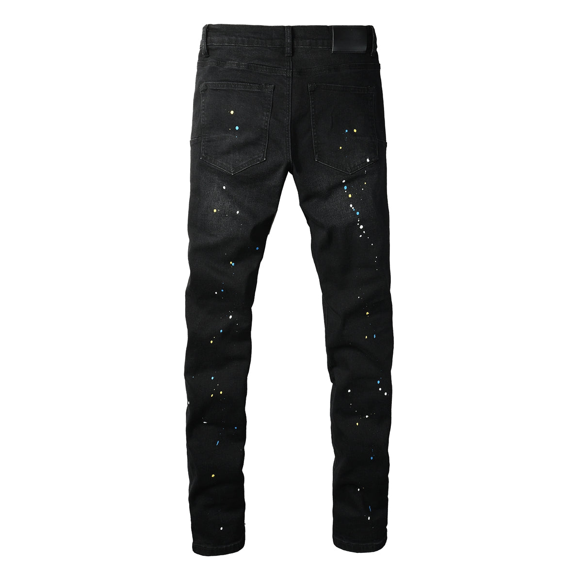 Vaqueros negros ajustados y rotos para hombre con efecto salpicado de pintura multicolor y detalles desgarrados 9121
