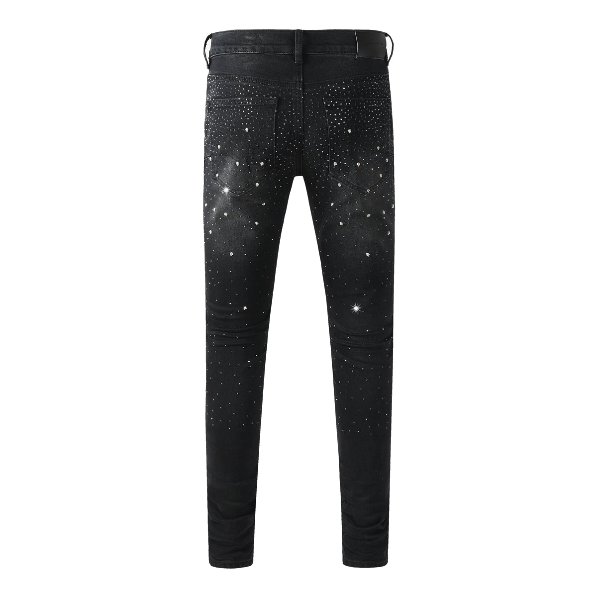 Vaqueros negros ajustados para hombre con adornos de diamantes de imitación degradados, denim brillante inspirado en el cielo nocturno 9130