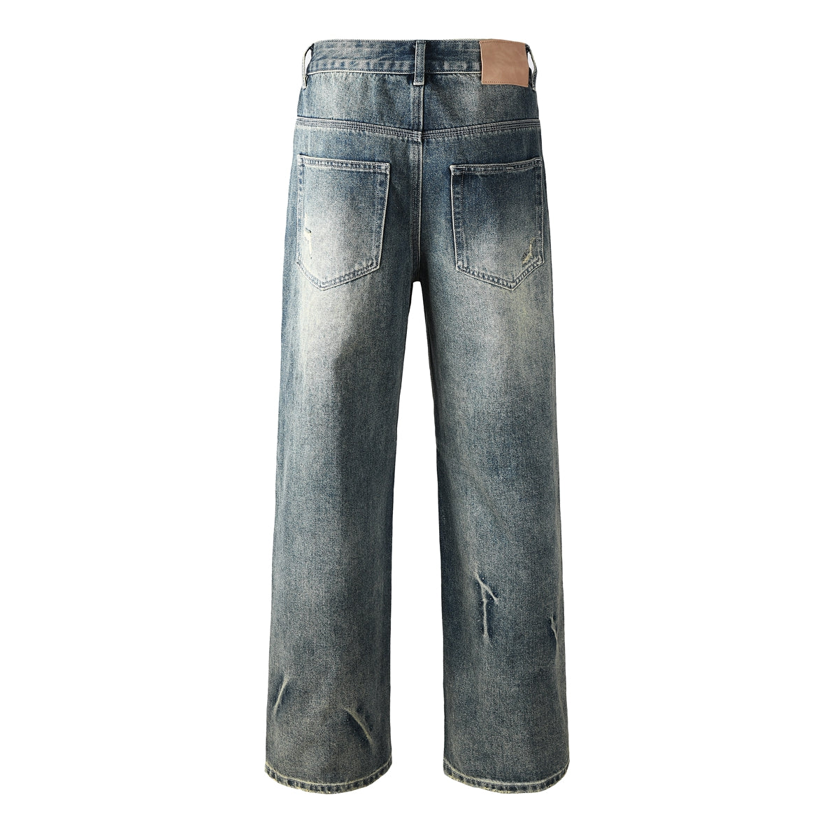 Vaqueros azules lavados de diseñador para hombre, corte holgado, con adornos de cristal y un aspecto desgastado y atrevido 9131
