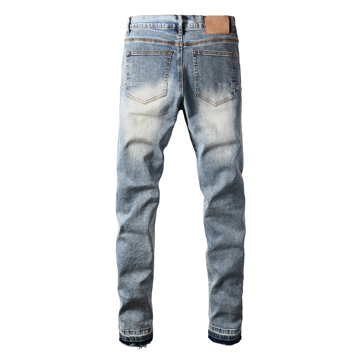Jean skinny bleu clair pour homme avec motif croix en cristal et strass sur toute la surface 9132
