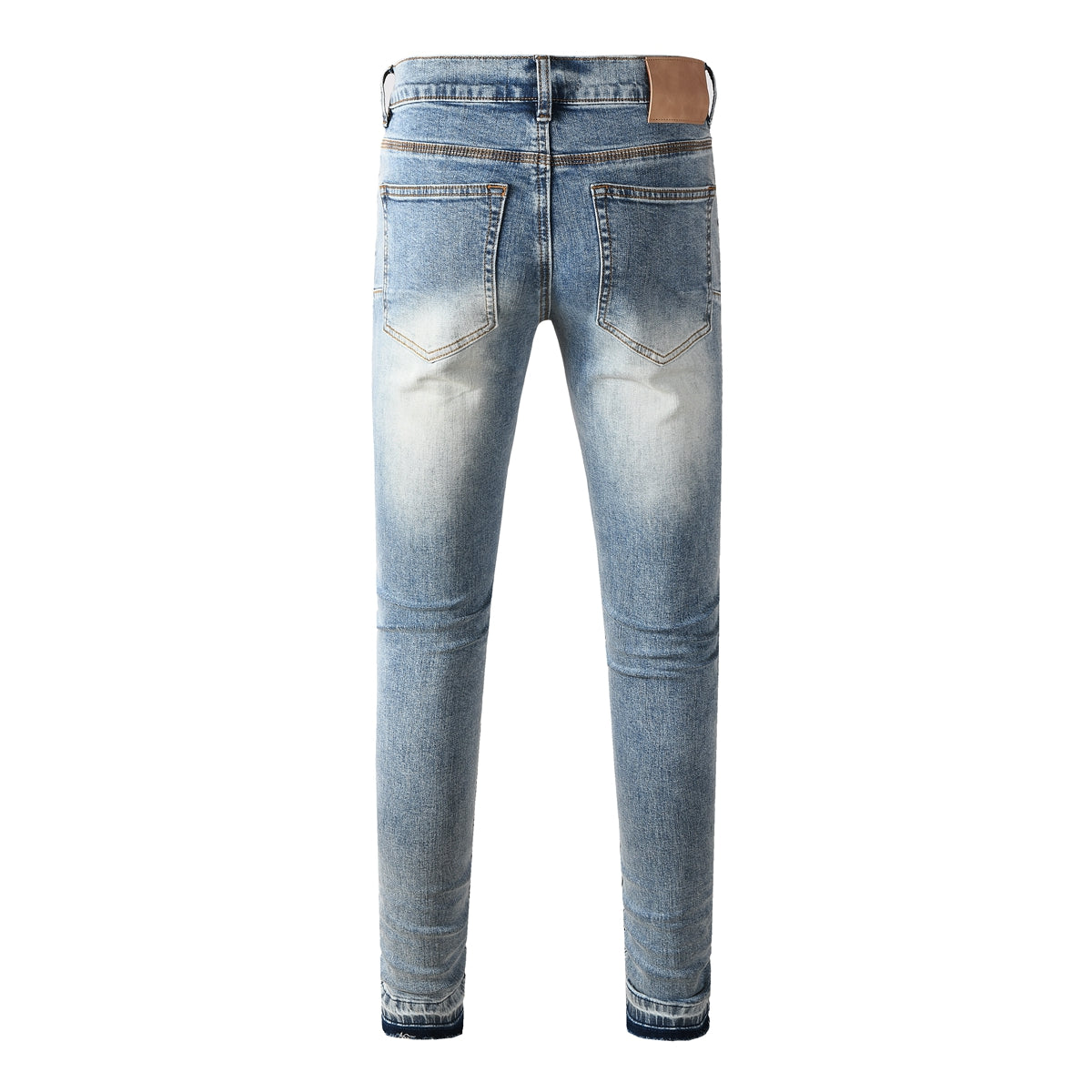 Jean skinny bleu clair pour homme avec motif croix en cristal et strass sur toute la surface 9132