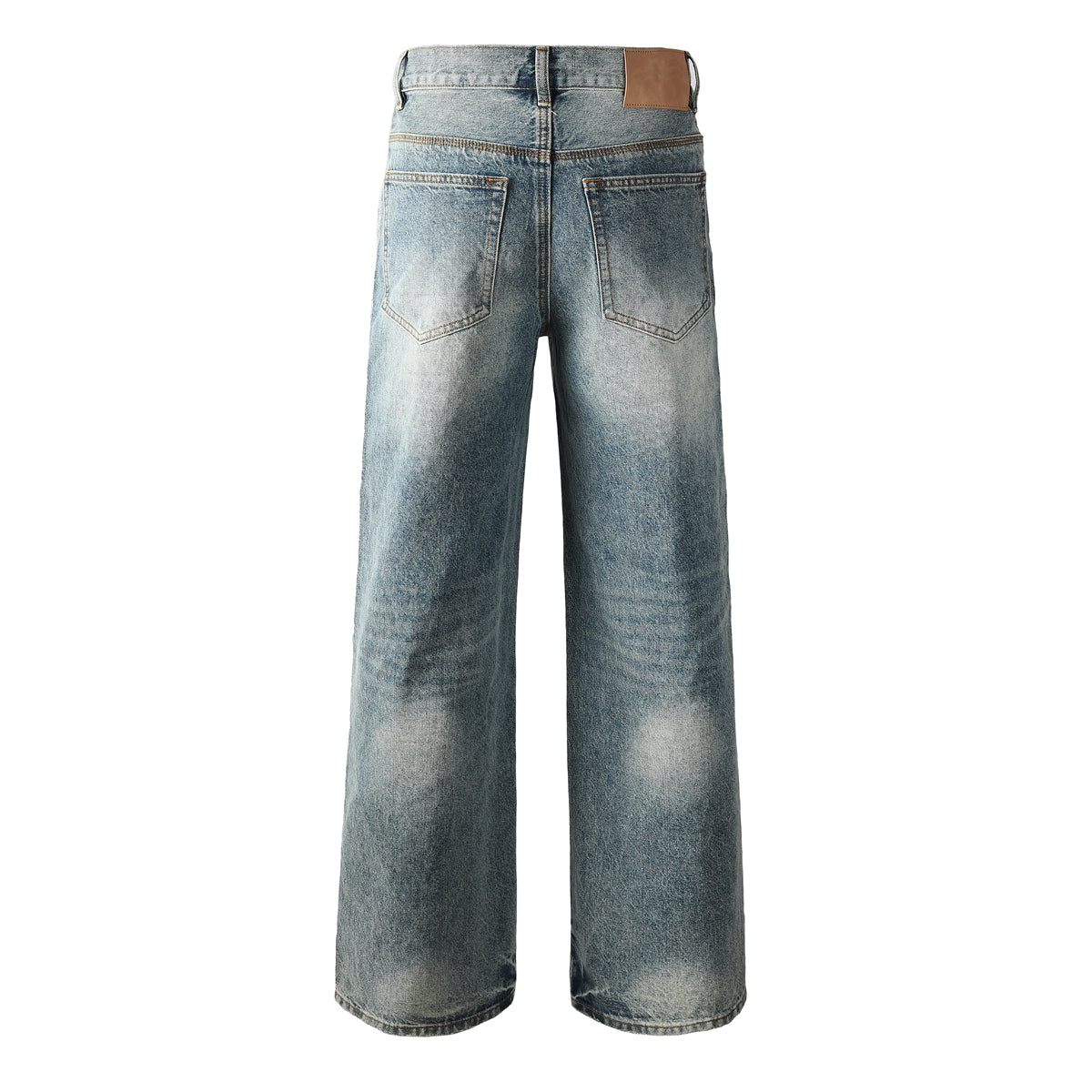 Jean large délavé vintage pour homme avec motif feu d'artifice en cristal et strass sur toute la surface 9133