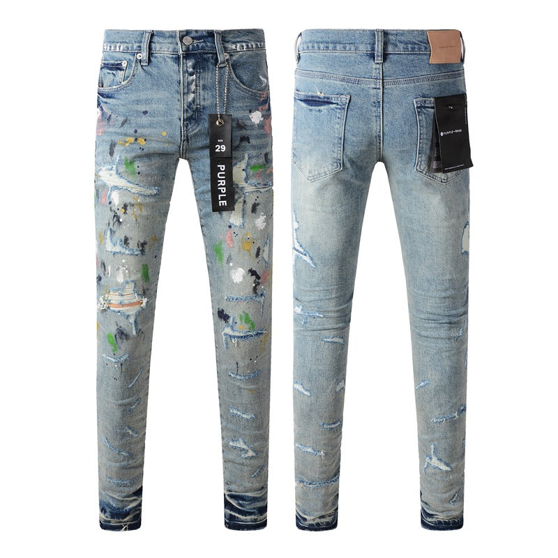 Vaqueros desgastados de color azul claro 9072 con detalles rotos de moda