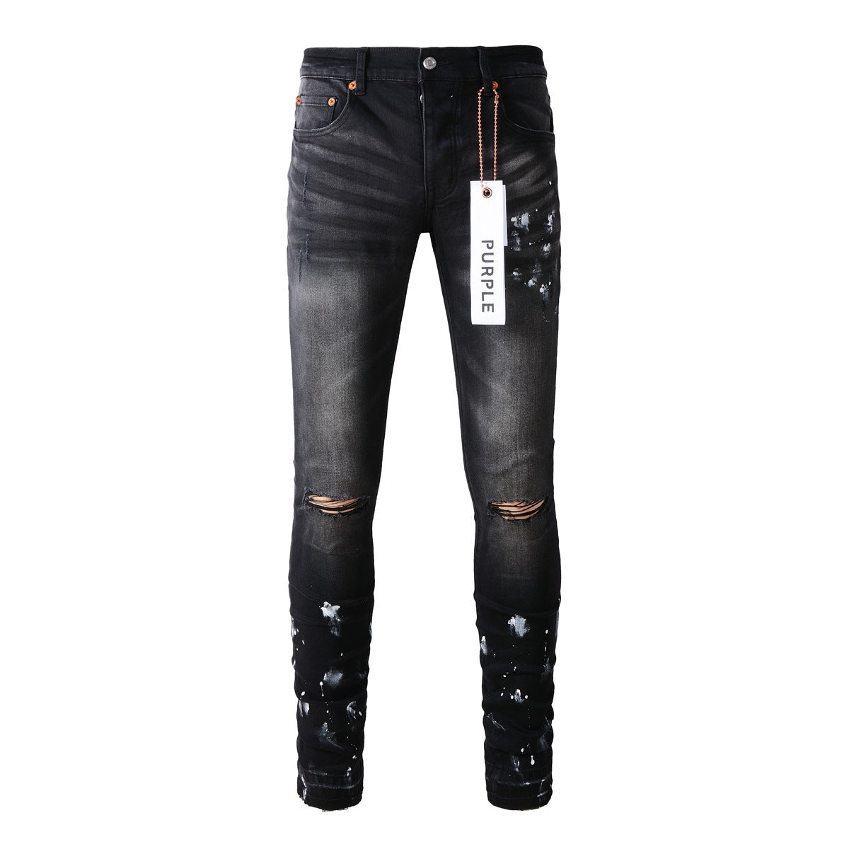 Jeans violets de marque avec peinture noire High Street en détresse (9002-7025) Pantalons de mode
