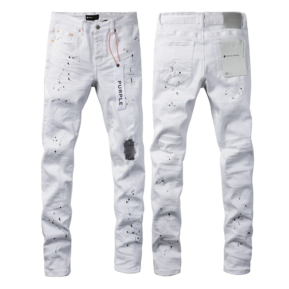 Jean déchiré à la mode vintage avec taches d'encre blanche 9021