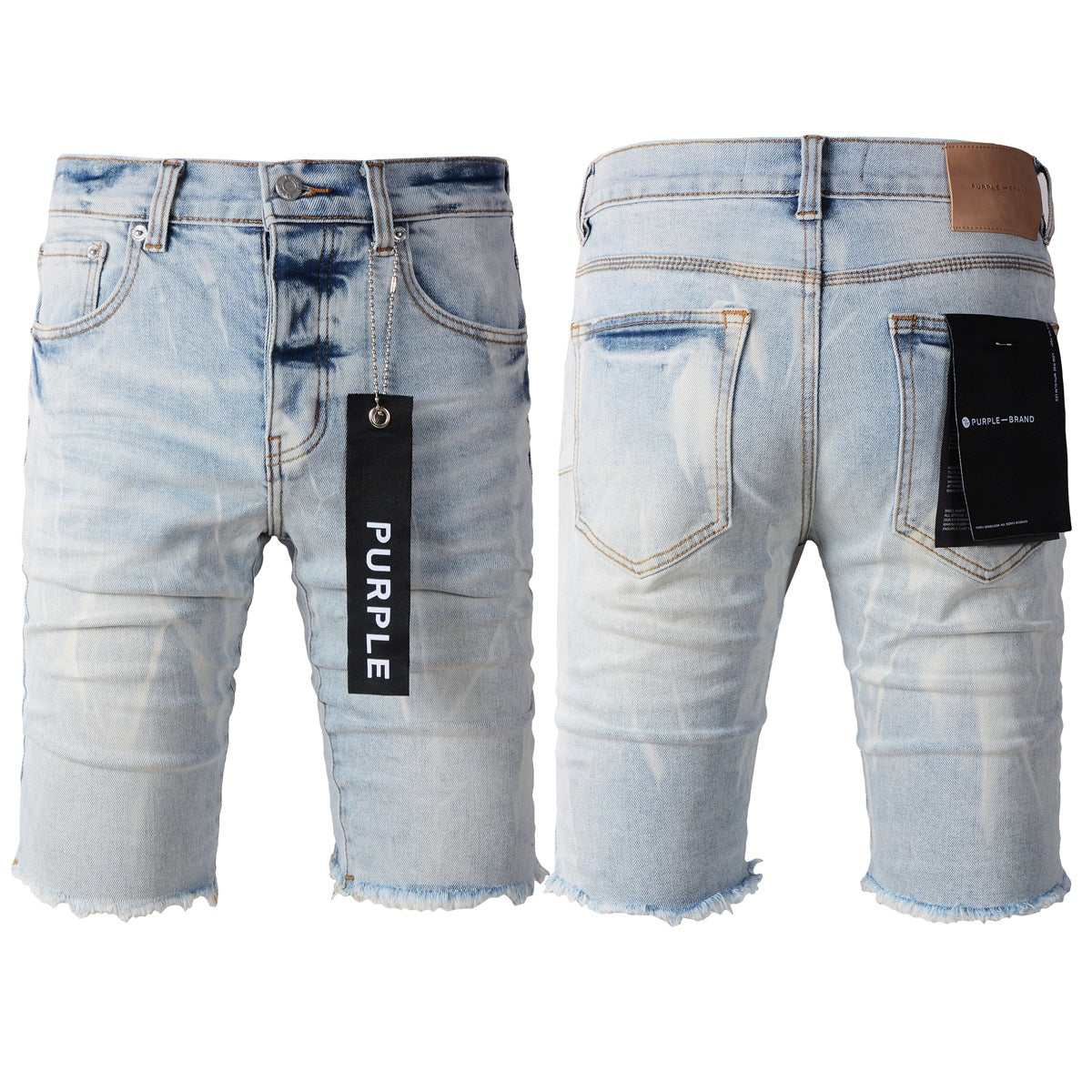 Short en jean bleu tendance 5017 avec texture froissée et boutonnage classique sur le devant