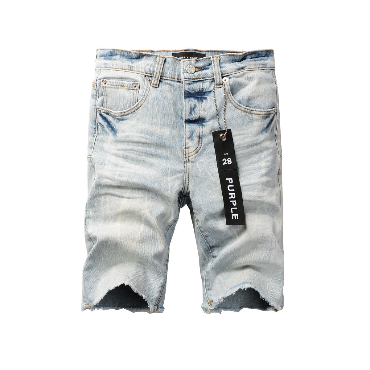 Short en jean bleu tendance 5017 avec texture froissée et boutonnage classique sur le devant