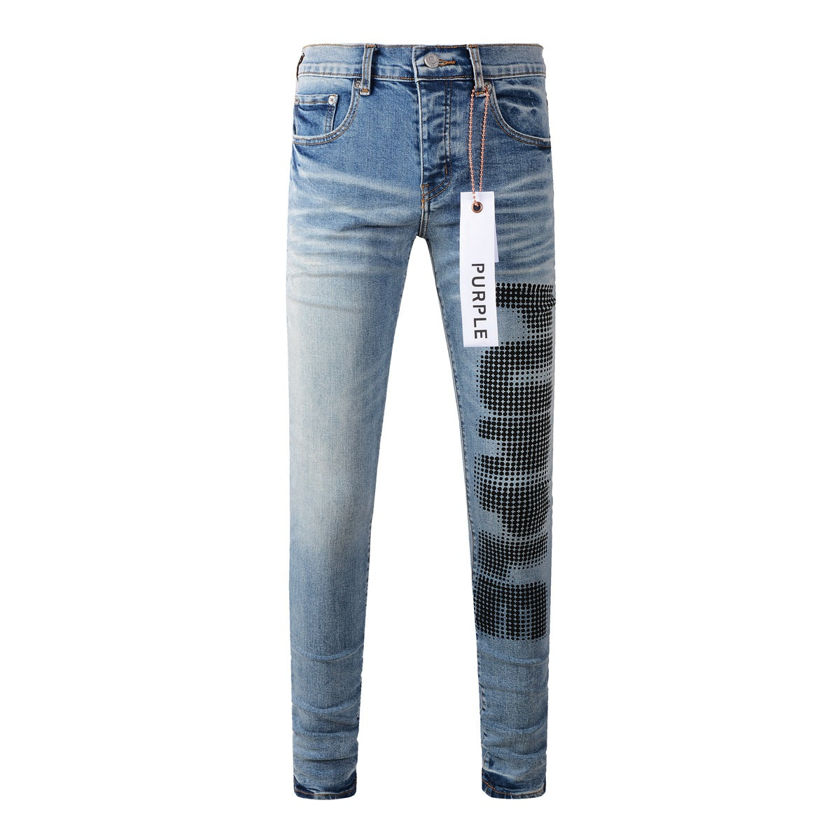 Pantalon skinny en denim bleu à pois noirs New Pop pour homme PB9052A