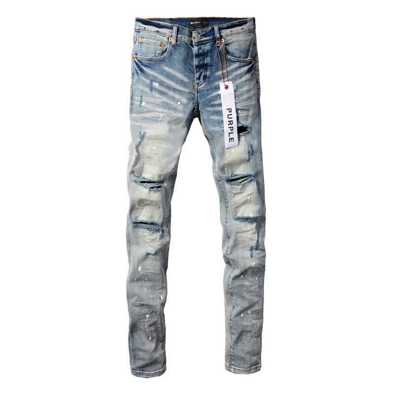 Jeans Fashion High Street Bleu Délavé Nouvelle Tendance Pantalon 9003