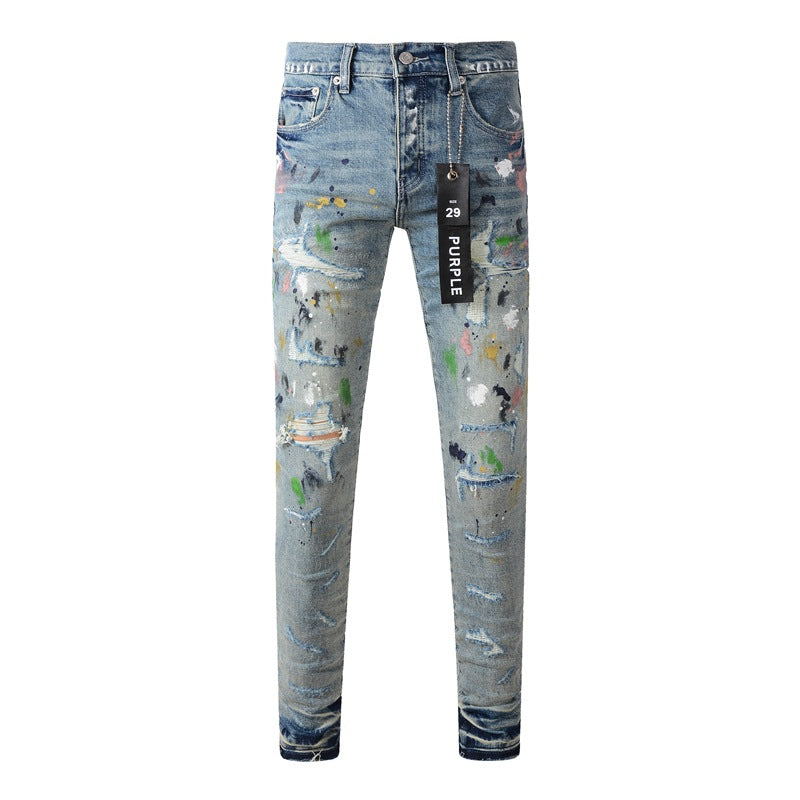 Vaqueros desgastados de color azul claro 9072 con detalles rotos de moda