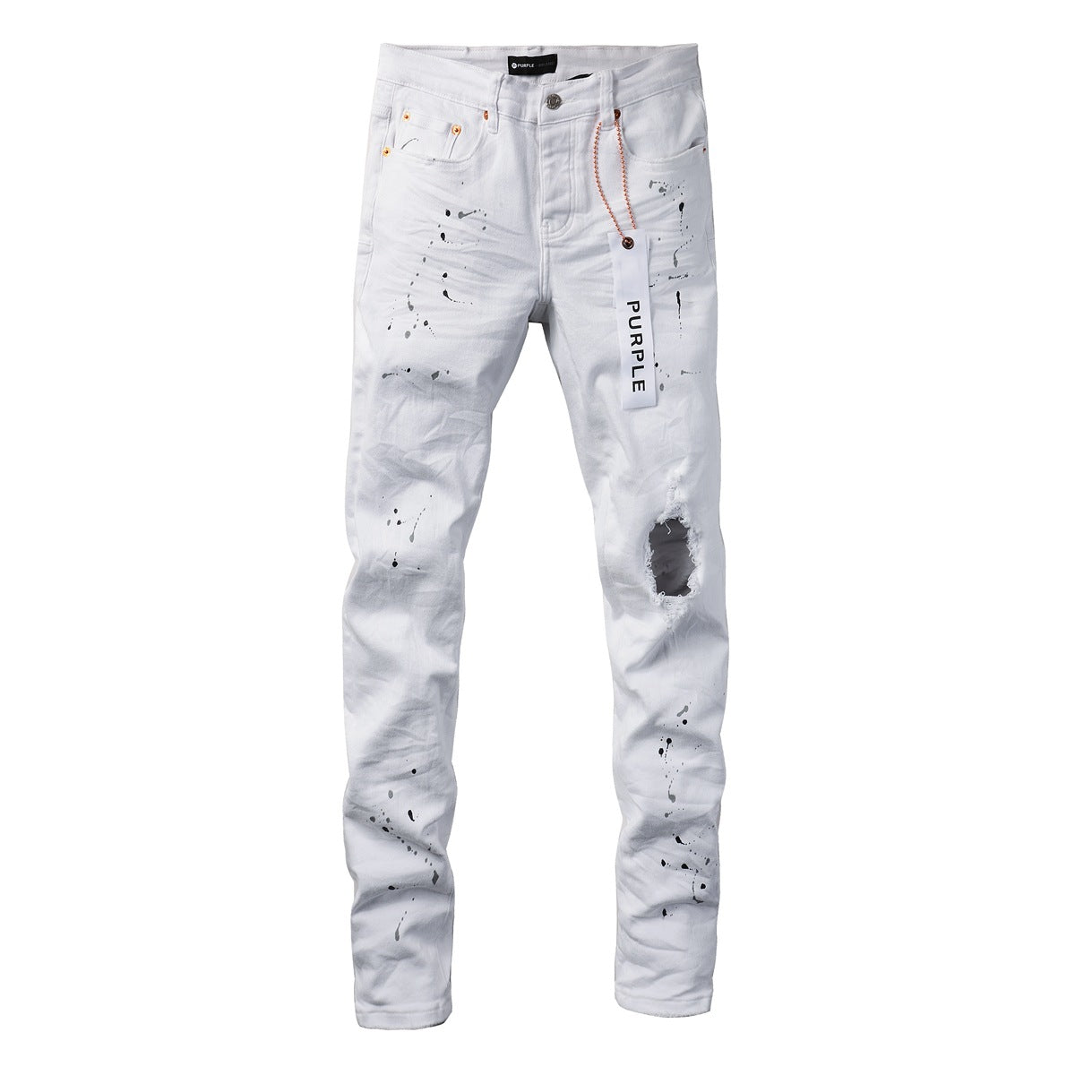 Jean déchiré à la mode vintage avec taches d'encre blanche 9021