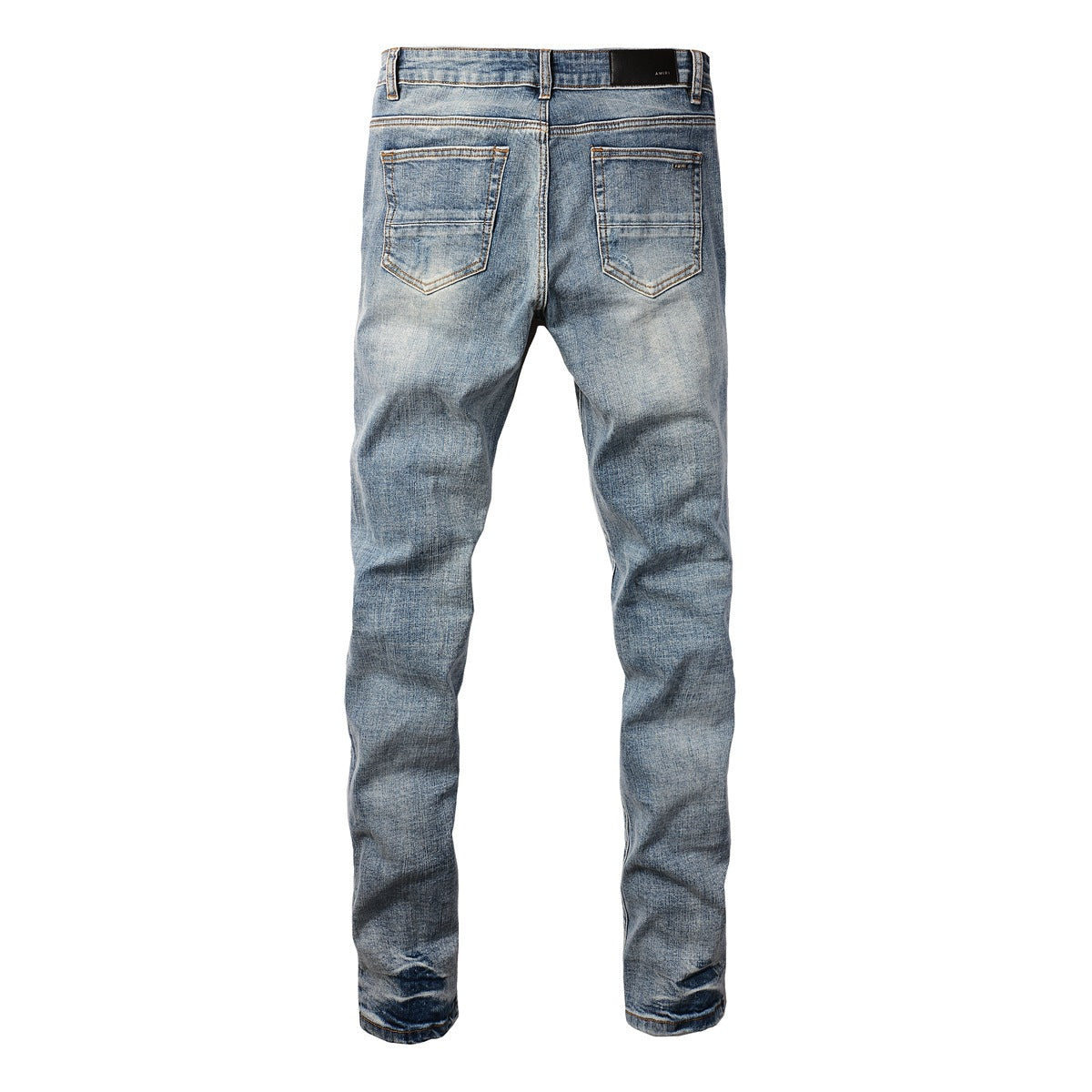 Jean Slim Fit tendance avec effet délavé et ornements en strass bleus 8835