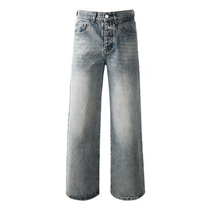Vaqueros holgados de lavado claro para hombre con efecto descolorido y salpicaduras de pintura blanca clara. Diseño 101 