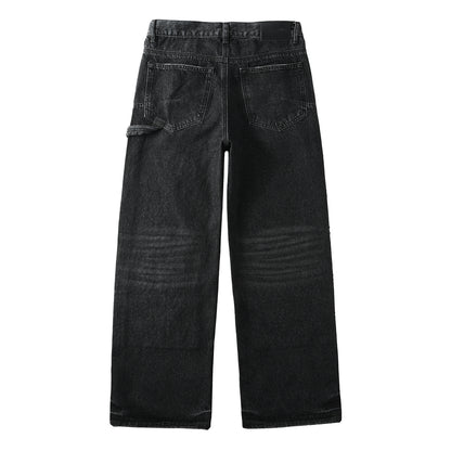 Vaqueros negros de pierna ancha para hombre con paneles frontales con tachuelas y diseño inspirado en ropa de trabajo urbana 104 