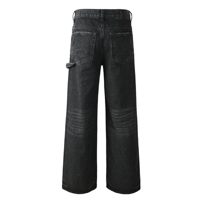 Vaqueros negros de pierna ancha para hombre con paneles frontales con tachuelas y diseño inspirado en ropa de trabajo urbana 104 