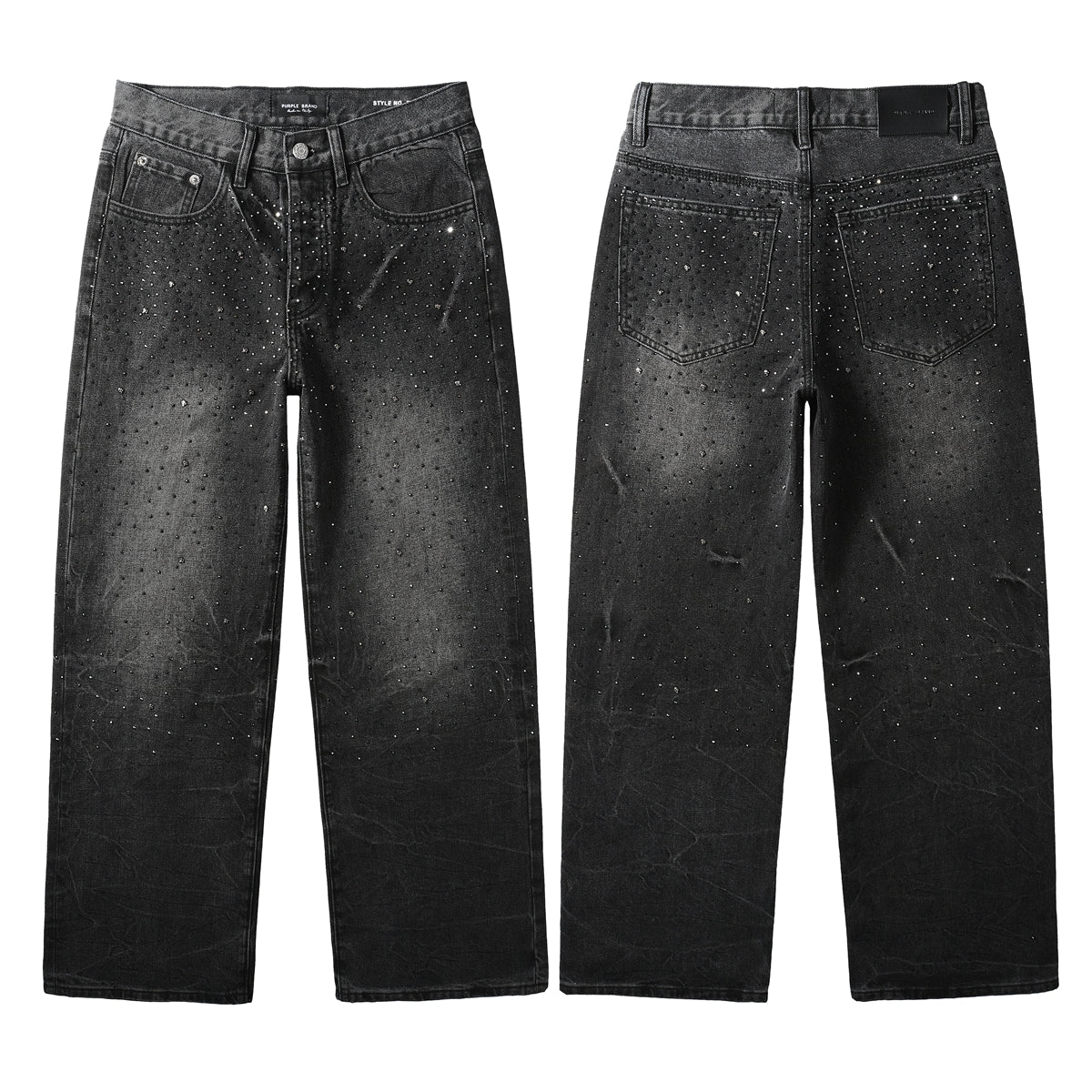 Vaqueros de calle oversize para hombre en negro vintage con detalles de purpurina en toda la longitud y un estilo urbano de lujo 105 