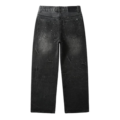 Vaqueros de calle oversize para hombre en negro vintage con detalles de purpurina en toda la longitud y un estilo urbano de lujo 105 