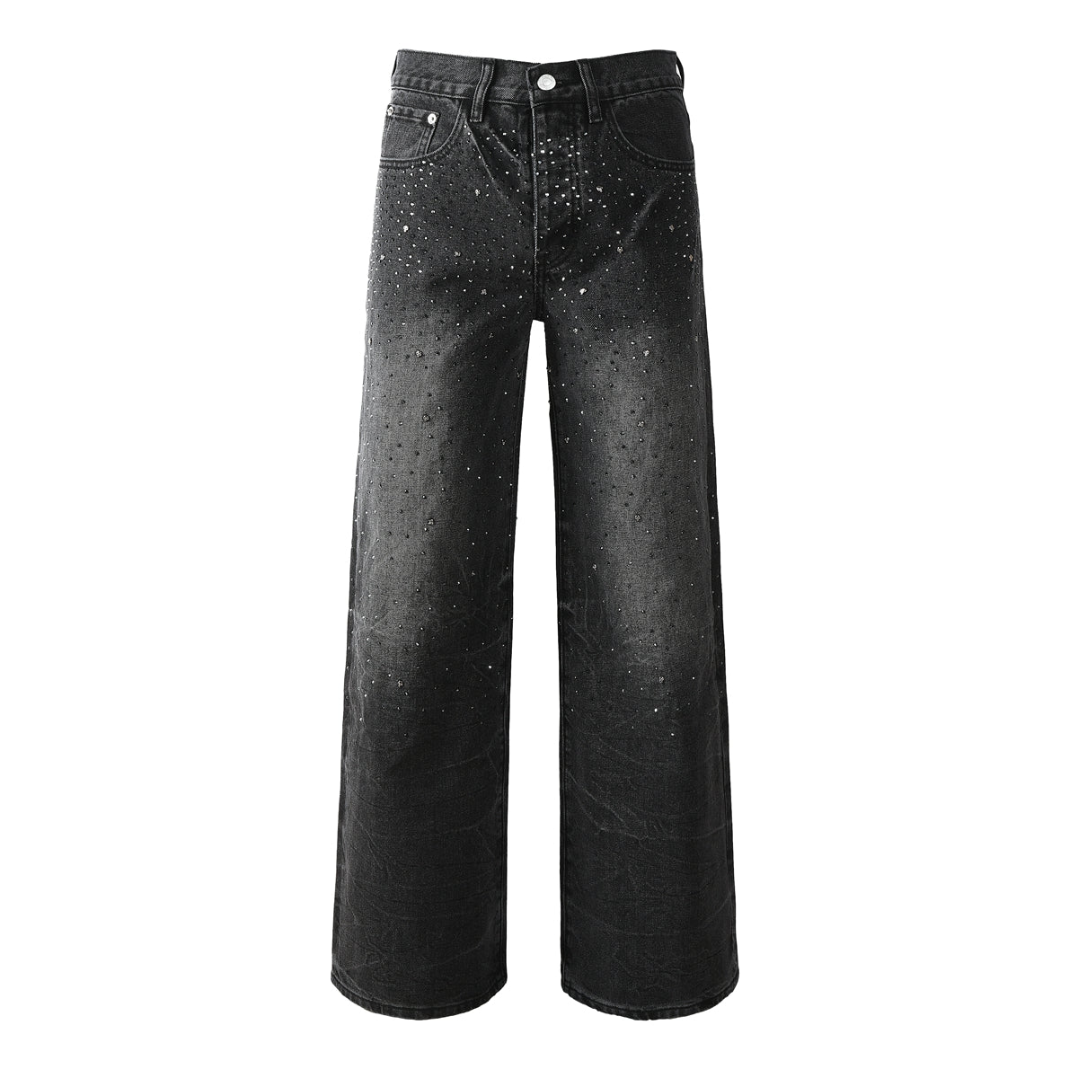 Vaqueros de calle oversize para hombre en negro vintage con detalles de purpurina en toda la longitud y un estilo urbano de lujo 105 