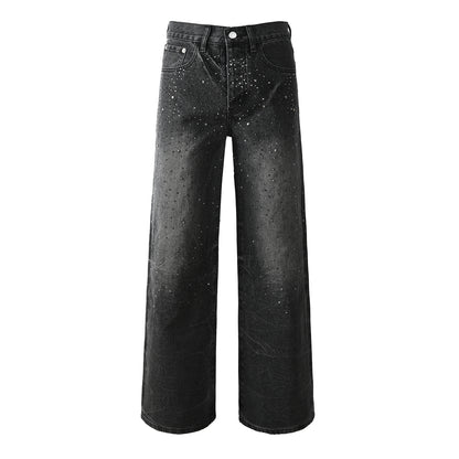 Vaqueros de calle oversize para hombre en negro vintage con detalles de purpurina en toda la longitud y un estilo urbano de lujo 105 