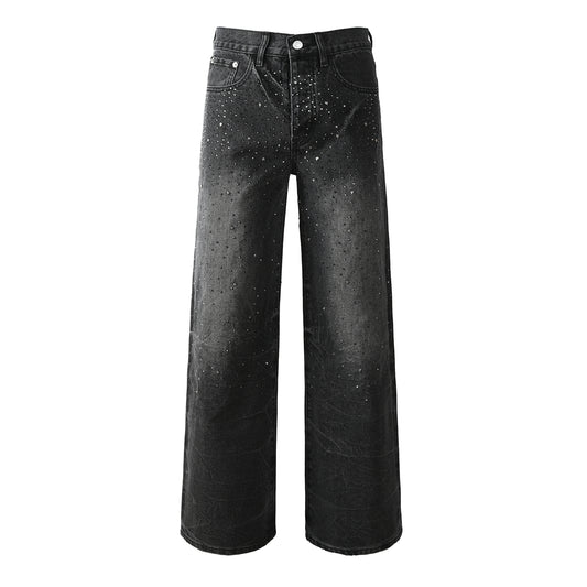 Vaqueros de calle oversize para hombre en negro vintage con detalles de purpurina en toda la longitud y un estilo urbano de lujo 105 