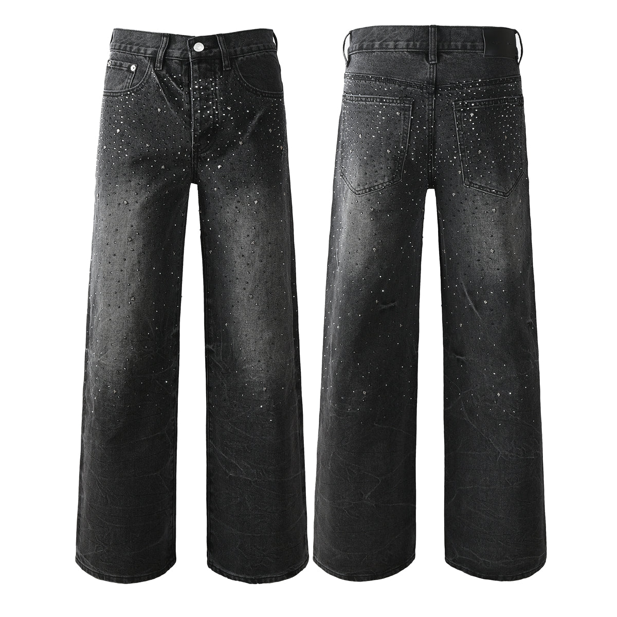 Vaqueros de calle oversize para hombre en negro vintage con detalles de purpurina en toda la longitud y un estilo urbano de lujo 105 