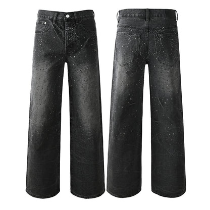 Vaqueros de calle oversize para hombre en negro vintage con detalles de purpurina en toda la longitud y un estilo urbano de lujo 105 