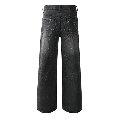 Vaqueros de calle oversize para hombre en negro vintage con detalles de purpurina en toda la longitud y un estilo urbano de lujo 105 