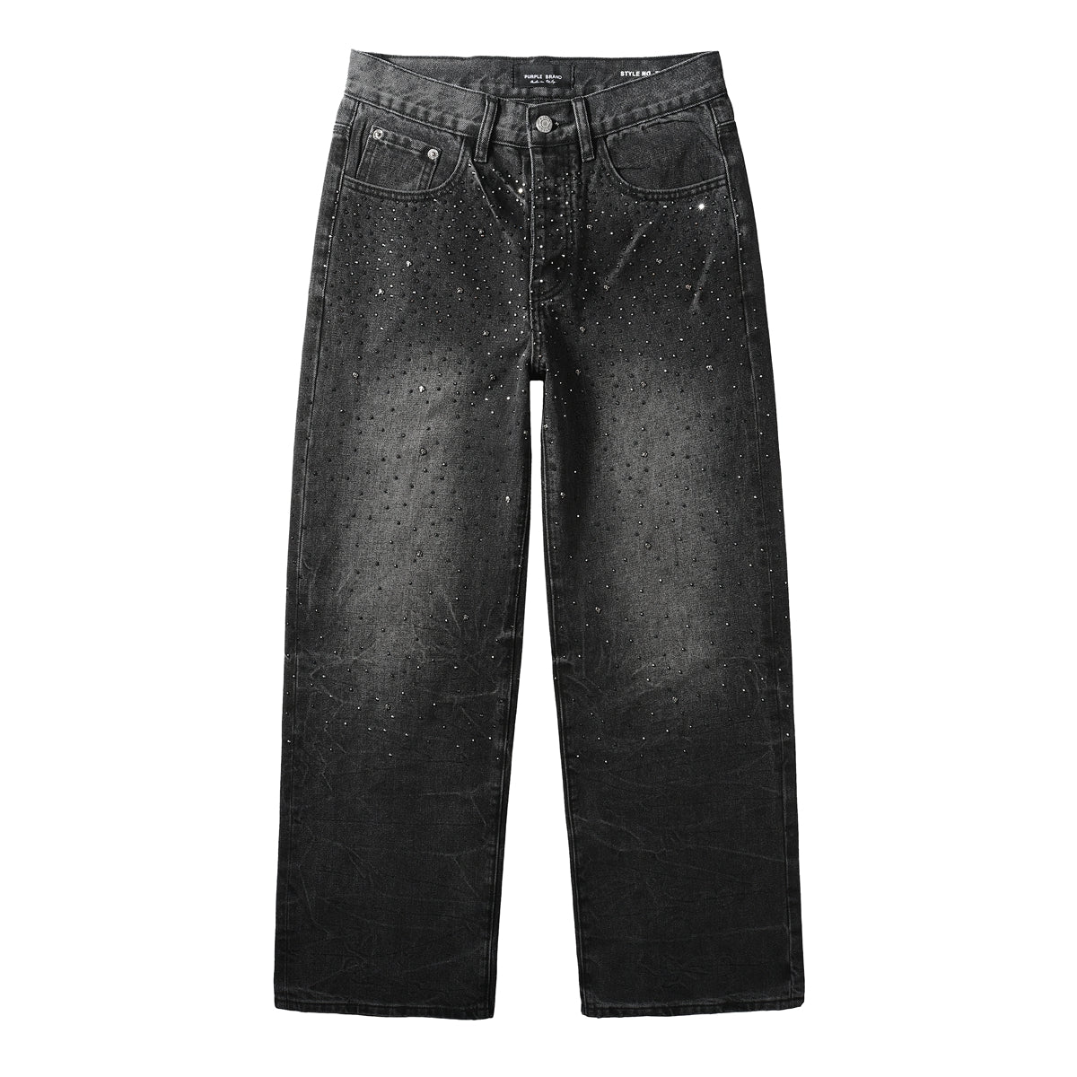 Vaqueros de calle oversize para hombre en negro vintage con detalles de purpurina en toda la longitud y un estilo urbano de lujo 105 