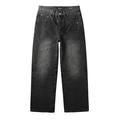 Vaqueros de calle oversize para hombre en negro vintage con detalles de purpurina en toda la longitud y un estilo urbano de lujo 105 