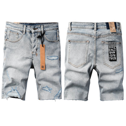Short en jean déchiré vintage pour homme, délavé clair, avec ourlet brut et détails vieillis, 2003 