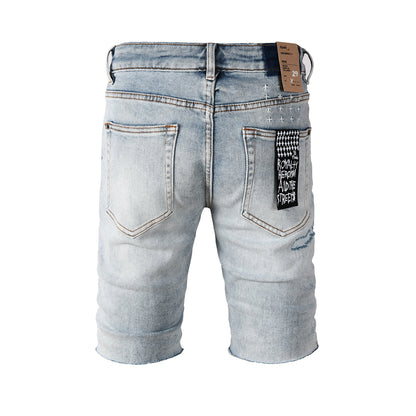 Short en jean déchiré vintage pour homme, délavé clair, avec ourlet brut et détails vieillis, 2003 