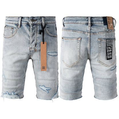 Short en jean déchiré vintage pour homme, délavé clair, avec ourlet brut et détails vieillis, 2003 