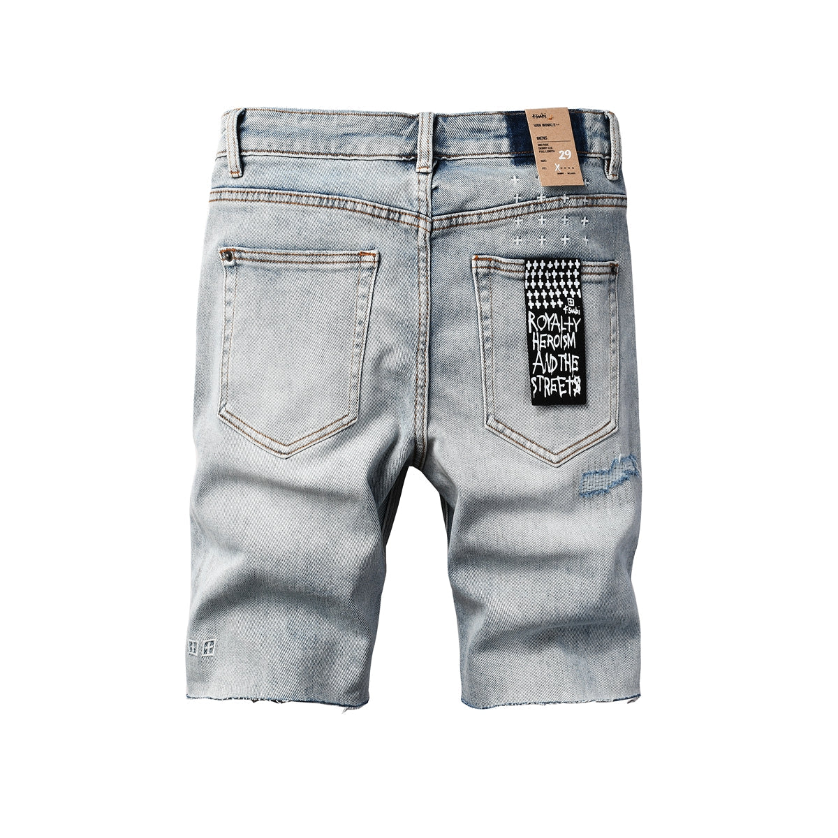 Short en jean déchiré vintage pour homme, délavé clair, avec ourlet brut et détails vieillis, 2003 